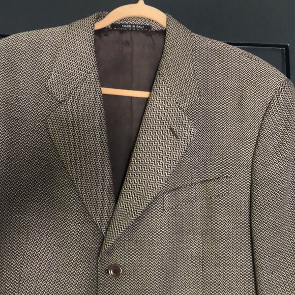 Men’s Sz 44R ARMANI COLLEZIONI Blazer Suit Jacket Chevron Pattern Taupe/ Brown - Picture 2 of 7